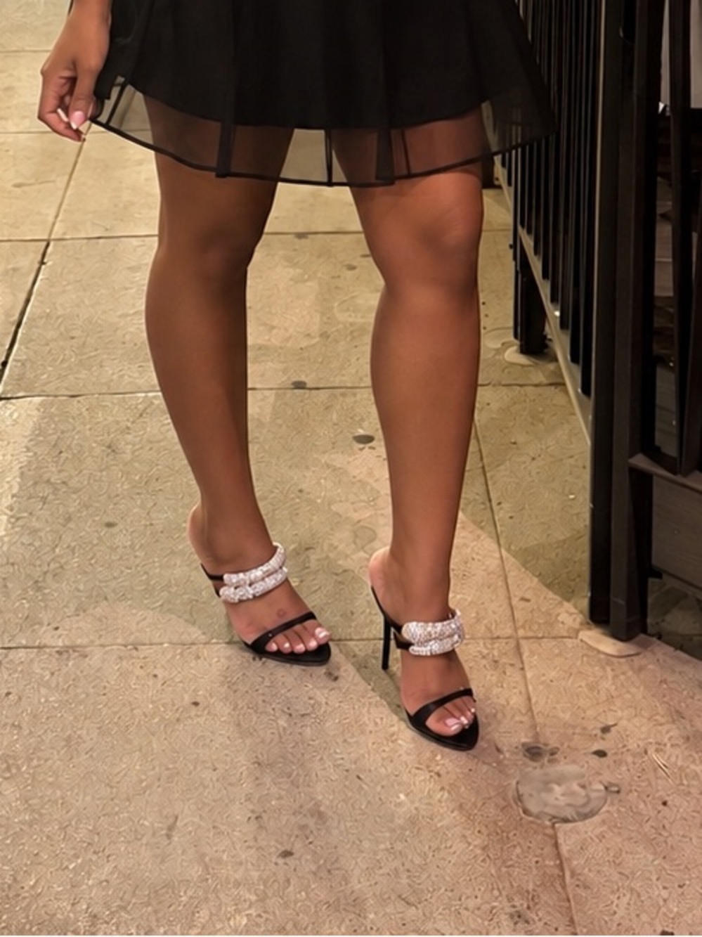 Giuseppe Zanotti Black Satin Heels with Swarovski Crystals - Picture 6 of 6
